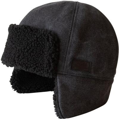 China Waterproof Fleece Outdoor Warm Winter Covers Sherpa Fleece Lined Trapper Trooper Hat With Black Ear Flat for sale