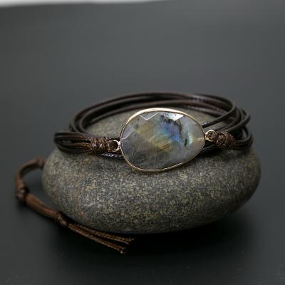 China Long Friendship Natural Boho Labradorite Charm Bracelet Wrap Bracelet Unique Handmade Ethnic Stones Bracelets for sale