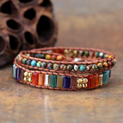 China Bohemia Chakra Bracelets Jewelry 7 Colors Natural Bead Crystal Leather Handmade Stone Bracelet New Chakra Bracelet Fashion Jewelry for sale