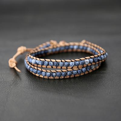 China 2018 Boho Bracelet Women 4mm Stone Natural Leather Multilayer Bracelet Wrap Bracelet Handmade Beaded Bracelet for sale