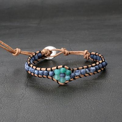 China New Women Leather Weave Bracelets DIY Bracelets Flower Wrap Bracelets Vintage Bead Bracelet Friendship Bracelet for sale