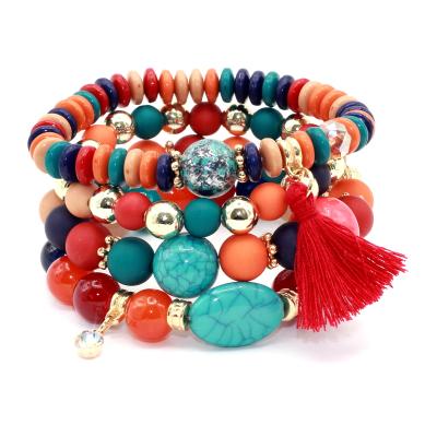 China Fashion Crystal Candy Beads Tassel Women Bracelet Set 4pcs/set Brand Multilayer Bracelets And Bangles Strands Stretch Friendship Bracelets Set for sale