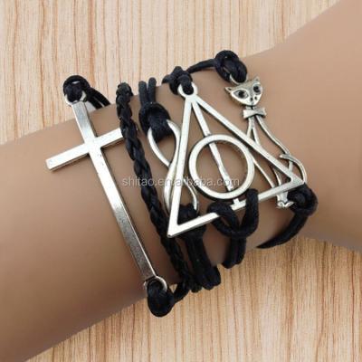 China Fashion Hallows& Death Cat Charm Bracelet, 2018 Bracelet Infinity, Cross Wax Ties Leather Bracelet for sale