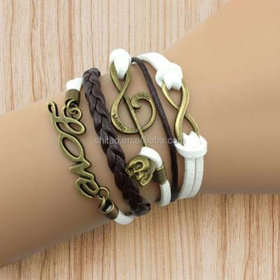 China Fashion Bracelet 2018 Infinity And Anchor, Death Musical Note Wax Straps Leather Bracelet for sale