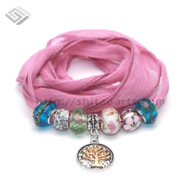 China 2016 Springs New Design Wrap Bracelet No MOQ Dyed Arm Sari Silk Ribbon Bracelet For Women for sale