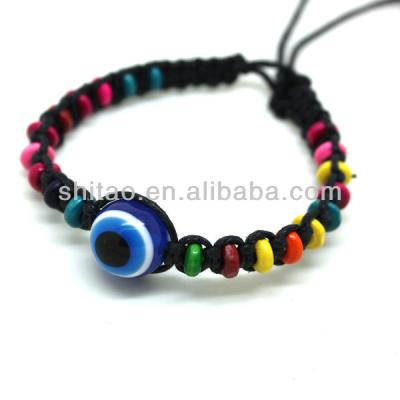 China Acrylic bracelet evil eye with colorful wooden beads braided bracelet for sale