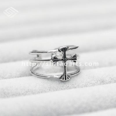 China 925 Silver Ring Fashion Jewelry 3 Layer Vintage Cross Antique Opening Unisex 925 Sterling Silver Finger Ring for sale