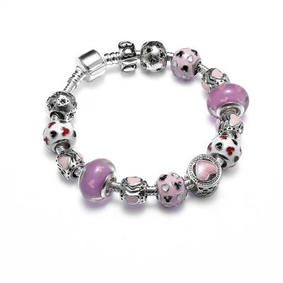 China Cute Europe DIY Mickey Crystal European Beads Bracelet With Pink Murano Glass Beads Fit Snake Chain Charms Bracelet For Women for sale