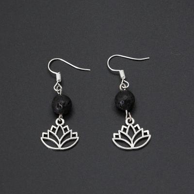 China 925ag alloys and alloy and stone 2018 Natural Lava Beads Earring, stone around beaded earrings, Lotus Pendants Earring for women for sale