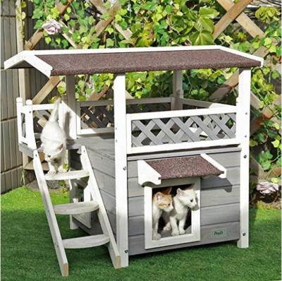 China 2-Story Sustainable Outdoor Waterproof Cat Dog Wooden House Cat Housing for sale