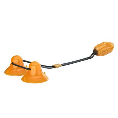 China Suction Cup Toy Dog Pet Toys With 2 Chew Sucker Viable Indestructible Rubber Ball Dog Treat Double Rope Bite-Resistant for sale