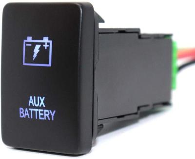 China Aux blue. ON-0FF 12V Battery Push Button Switch On-Off Switch Backlit With Connector Wire for sale