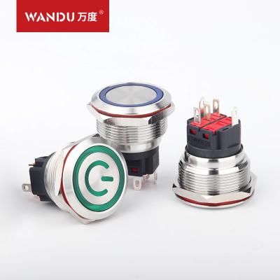 China Aluminum Oxide 25MM LED Light 5A Brass/Stainless/Nickel Plated Metal Single Waterproof Push Button Switch for sale