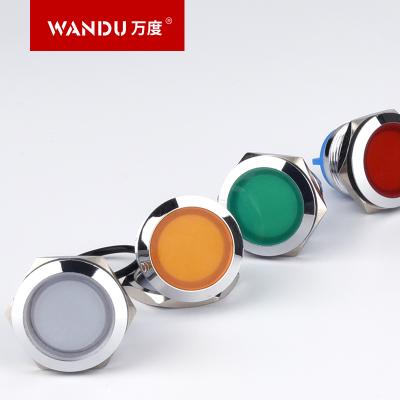 China Nickel Plated Stainless Steel / WD 19mm Brass Ball Head Metal Signal Light Flat Head Pin, With Thread Metal White Red Blue Yellow Green IP 65 WANDU for sale