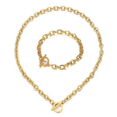 China Wholesale Women's Stainless Steel Hiphop Fashion Toggle Bracelet Necklace Steel Sets Chunky Chain Jewelry Sets For for sale