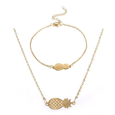 China TRENDY Minimalist Stainless Steel Pineapple Jewelry Sets For Women Pineapple Bracelet Necklace Sets for sale