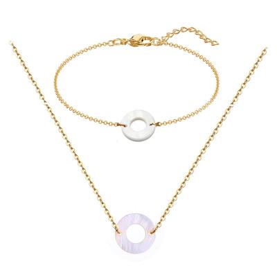 China Simple Trendy Minimalist Women Stainless Steel Circle Bracelet Necklace Sets Shell Loop Jewelry Sets For for sale