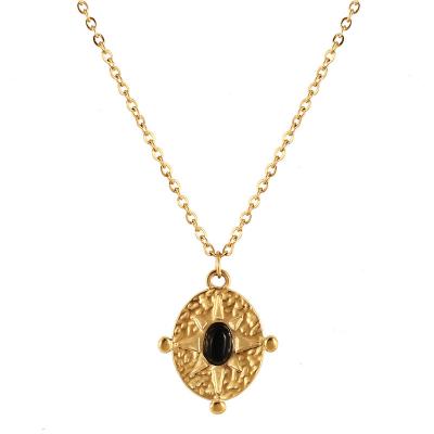 China Other Simple Fashion Jewelry Gold Plated Stainless Steel Black Resin Oval Thin Pendant Necklace For Women for sale