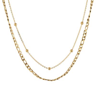 China Punk Multilayer Ladies Bead Stainless Steel Unique Design Double Layer Chain And Figaro Chain Necklace for sale