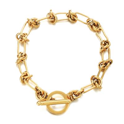 China Simple Hiphop Hiphop Jewelry Gold Plated Stainless Steel Wire Chain OT Creative Knotted Toggle Bracelet for sale