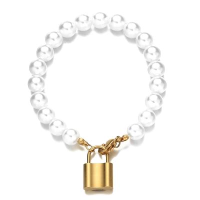 China Stainless Steel Bracelet Punk Gold Plated Handmade Lock OT Bracelet Stainless Steel Bead Toggle Pendant Jewelry for sale