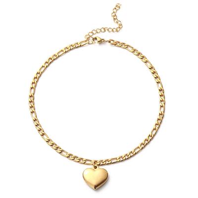 China Other Hot Sale Fashion Stainless Steel Figaro Gold Plated Heart Shape Love Charm Anklet Chain Girls Strand Jewelry for sale