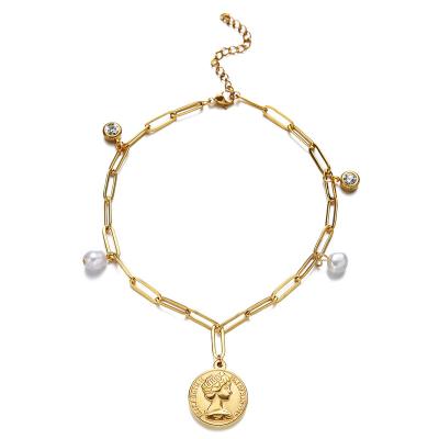 China Fashion punk fashion stainless steel pearl beauty freshwater head invents bare feet anklet chain beach yoga accessories for sale