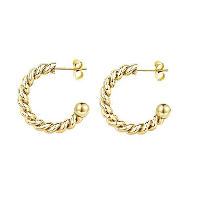 China Vintage Europe Trendy C Shape Twisted Crescent Dome Circle Earrings Vintage Gold Plated Stainless Steel Earrings for sale