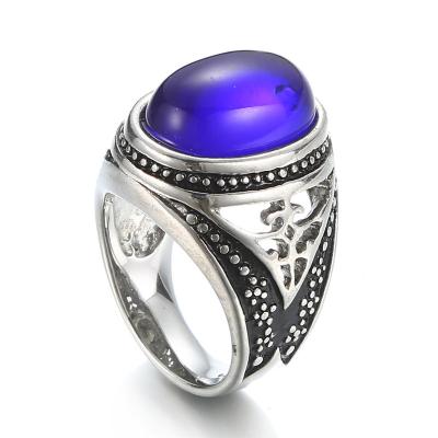 China Fashion Blue Stainless Steel Women's Ring Jewelry Crystal Gemstone Ring For Men Vintage Vintage for sale