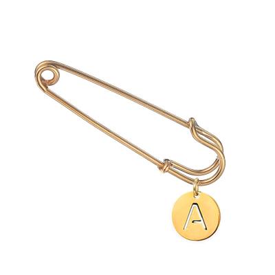 China New Style Stainless Steel Necklace Pin Initial Letter Pendant Brooch Single Safety Charm Gold Brooch For Women for sale