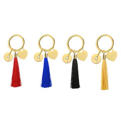 China Wholesale Stainless Steel Letter Wire Cotton Metal Tassel Keychain Heart Shape Keychain Boy Girl Pendant Birthday Gift for sale