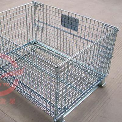 China Wire Container Storage Metal Foldable Pallet Cage Wire Mesh Stacker Rack Storage cage for sale