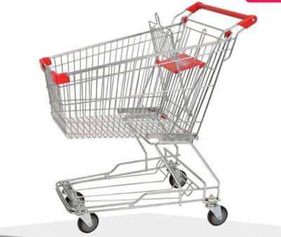 China Asian Style Supermarket Metal Wire Shopping Trolley with Plastic Cover for sale