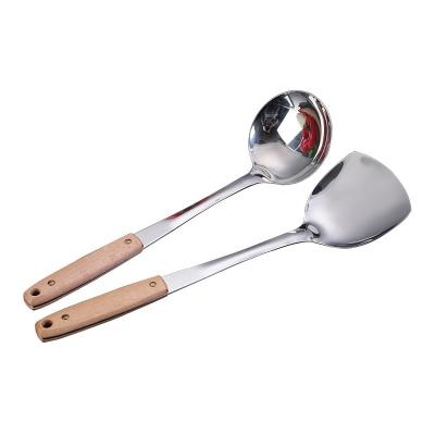 China Sustainable Kitchen Tools Stainless Steel Cookware Set With Wooden Handle for sale