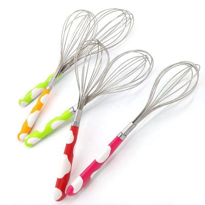 China Sustainable High Quality Kitchen Tools Stainless Steel Egg Beater With Color Handle for sale