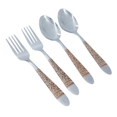 China Viable Wholesale OEM Flower Printing Stainless Steel Dinnerware Set Fork Soup Spoon Kitchen Cutlery for sale