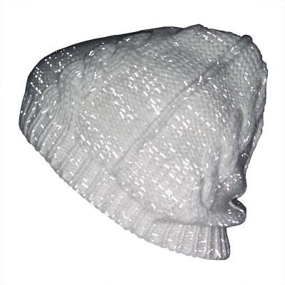 China COMMON White Acrylic Spandex Rib Chunky Beanie Hat Reflective for sale