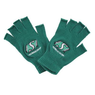 China Plain Green Half Open Finger Knit Winter Gloves Mitten for sale