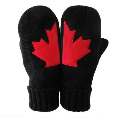 China Jacquard Canada Maple Leaf Jacquard Knitted Mittens Thermal Fleece Striped Ski Winter Gloves for sale