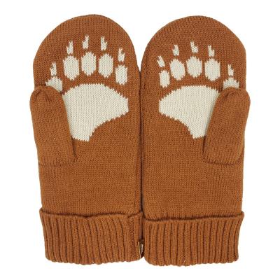 China Fingerless Jacquard Brown Gloves Custom Hand Knitted Animal Mittens for sale