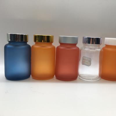 China Personal Care Glass Wide Mouth Bottle For Capsule For Drugs Or Skin Care Serum Pill Custom Color Lacquering Logo Silk Printing for sale