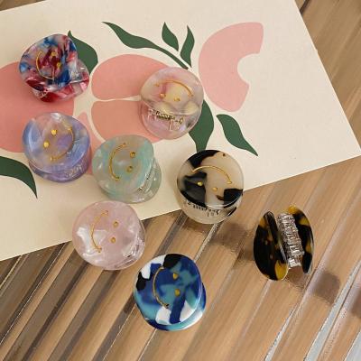 China Hair claw Round Claw Clips Cellulose Acetate Korean Mini Smiley Face Hair Claw Designer Baby Hair Accessories Clips for Baby Girl Kids for sale