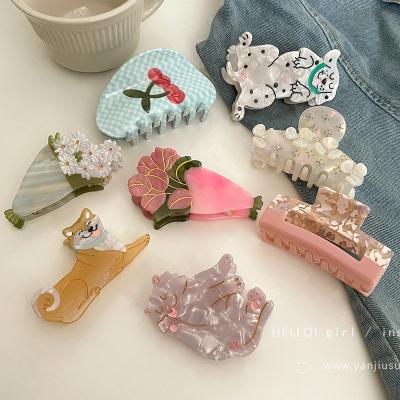 China Hair accessories French Designer Cute Cat Flower Rhinestone Acetate Hair Claw Clips Luxury Dog Clip Elegant Woman Girls Hair Accessories for sale