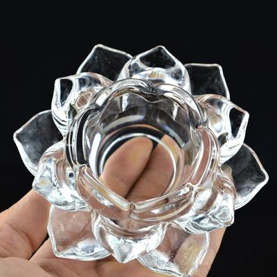 China Clear Lotus Candle Holders Crystal Glass Weddings Candle Holder Candle Jars For Home Decor for sale