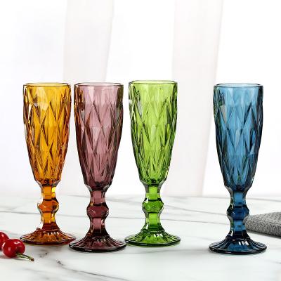 China CLASSIC 4 Pieces Set Creative Colorful Embossed Champagne Glass Cup Tall Glass Cups Goblets Wedding Party Gifts for sale