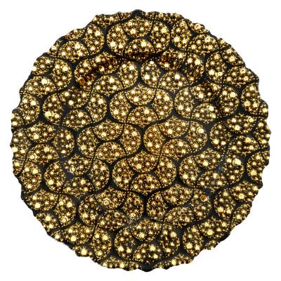 China Sustainable Baroque Glass Gold Charger Table Style Fashion Floral Charger Plates 13 Inch Chargers Elegant Vintage for sale