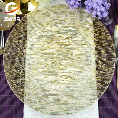 China New Large 13 Inches Viable Decorative Serving Dish Lace Glass Embossed Glass Charger Dishes For Home Wedding Decor for sale