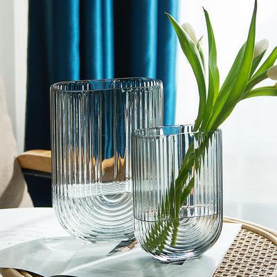 China Simple U-shaped clear glass vase traditional wide mouth and modern creative living room vase living room decor for sale