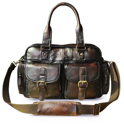 China 2021 Vintage Crazy Horse Multifunctional Cowhide Men And Women Leather Waterproof Large Duffel Bag Weekend Travel Handbag for sale