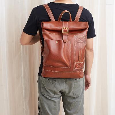 China Vintage Waterproof Waxed Rucksack Genuine Leather Rucksacks Bookbag Daypack Waterproof Travel Rucksack Backpack For Men for sale